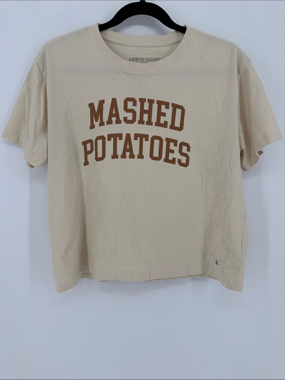 Life Is Good Women’s Medium Mashed Potatoes Graphic Tee Cream Crusher T-Shirt